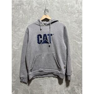 CAT Caterpillar Gray‎ Hoodie Sweatshirt Pullover Men's Medium Workwear Embroider